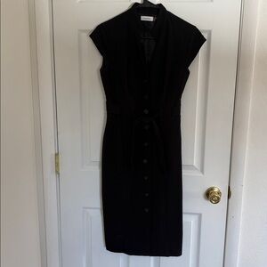 Calvin Klein Black Midi Dress with Button Detail